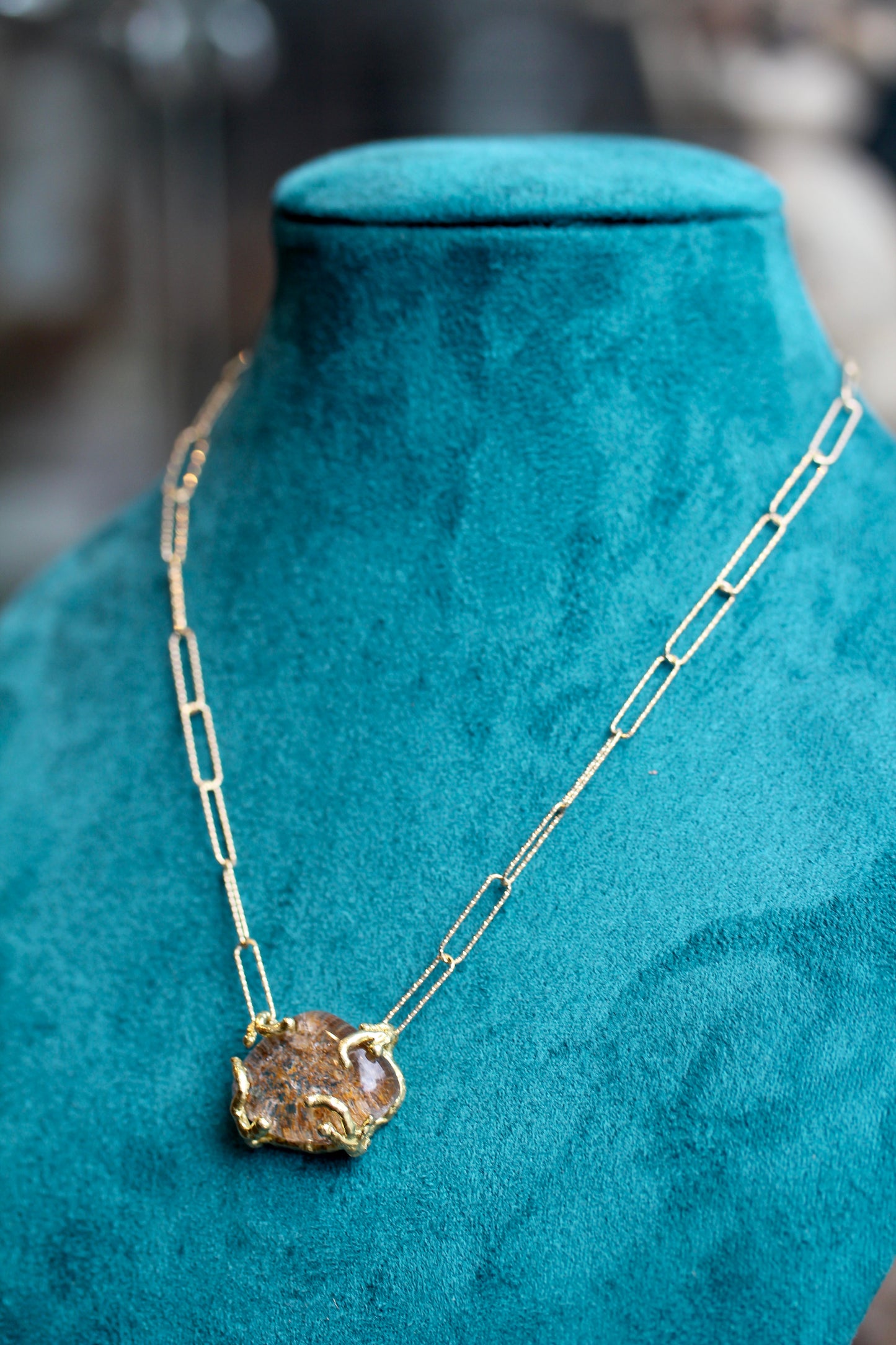 Lodolite Paperclip Gold Chain Necklace