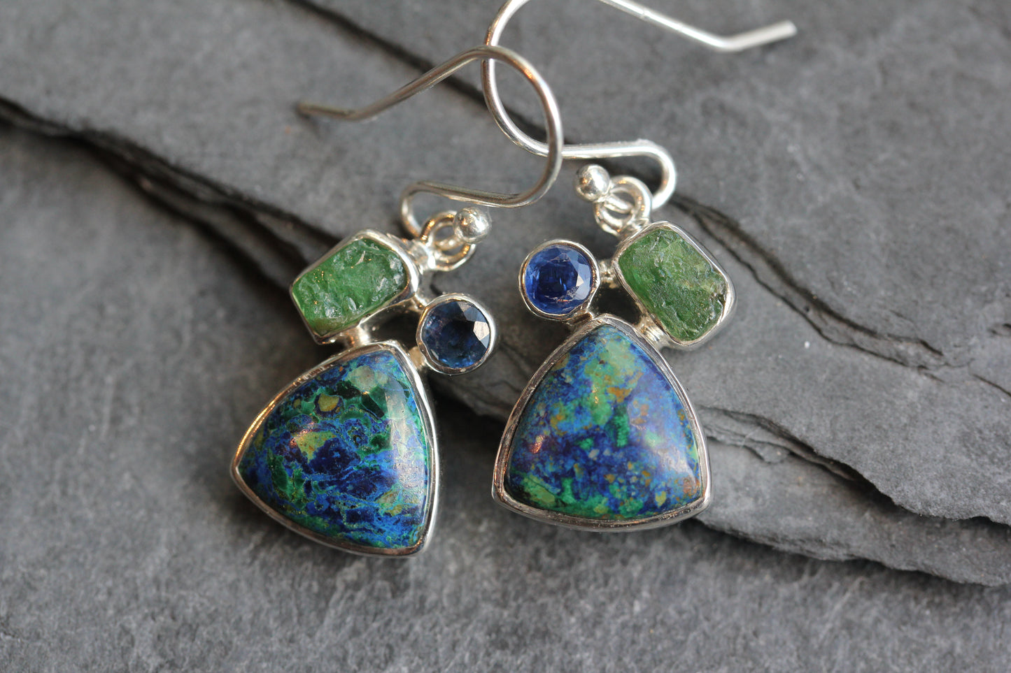 Azurite Malachite Emerald Kyanite Earrings
