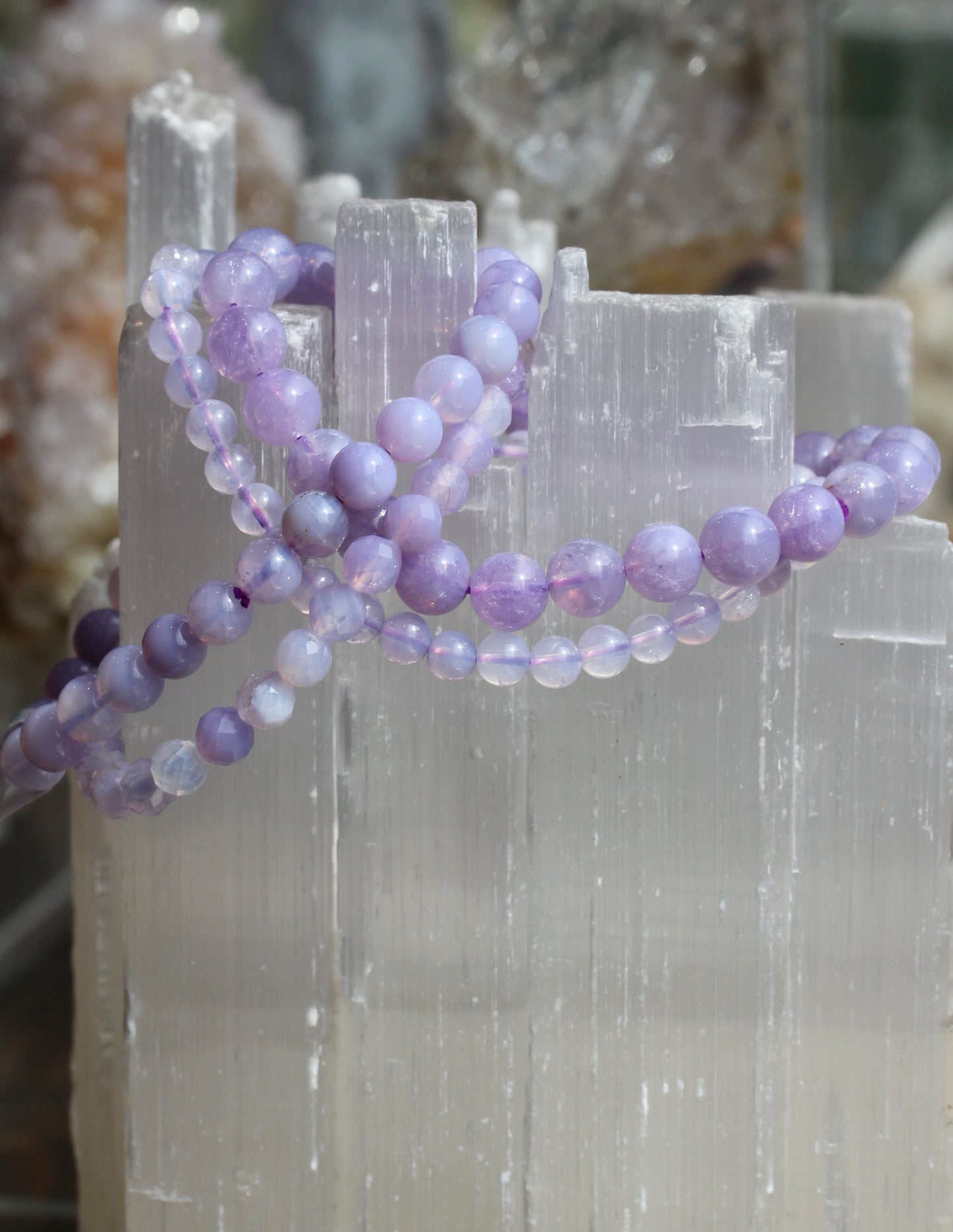 Lavender Quartz Bead Stretch Bracelet