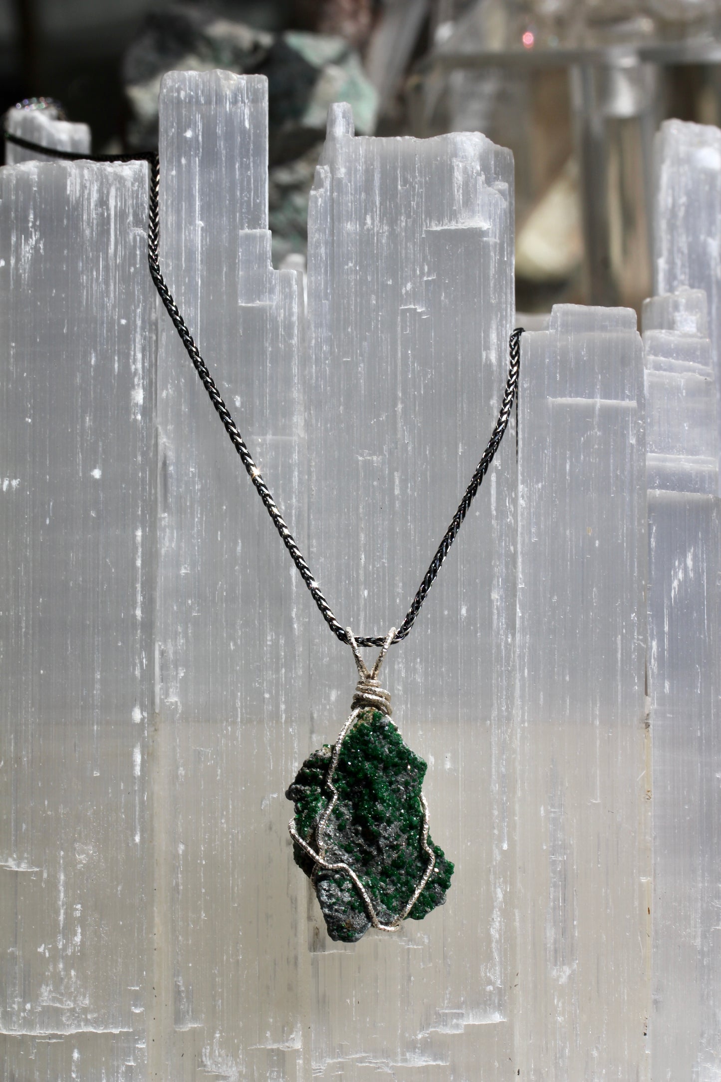 Uvarovite Silver Wrap Druzy Pendant