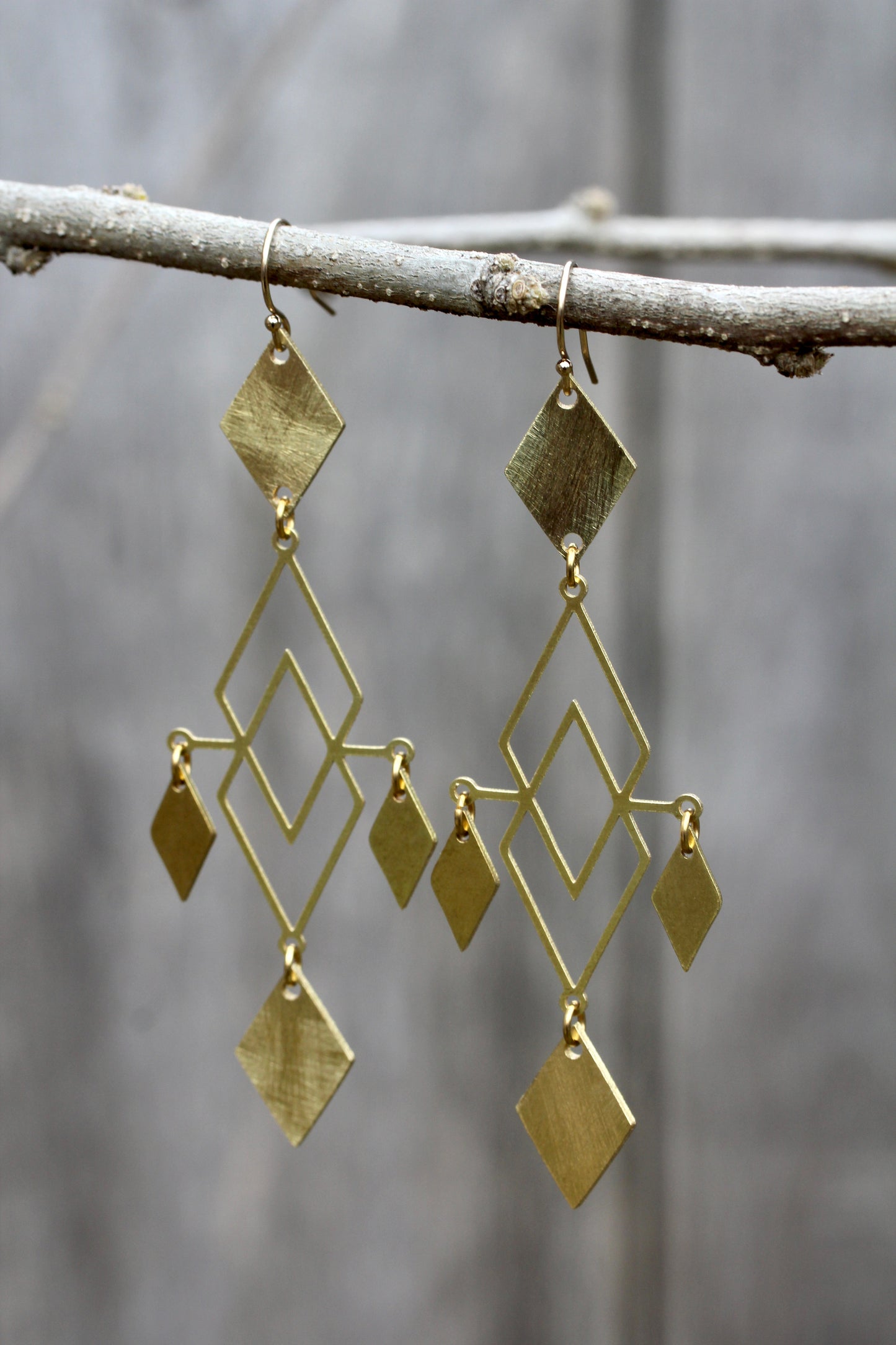 Brass Diamond Chandelier Earrings