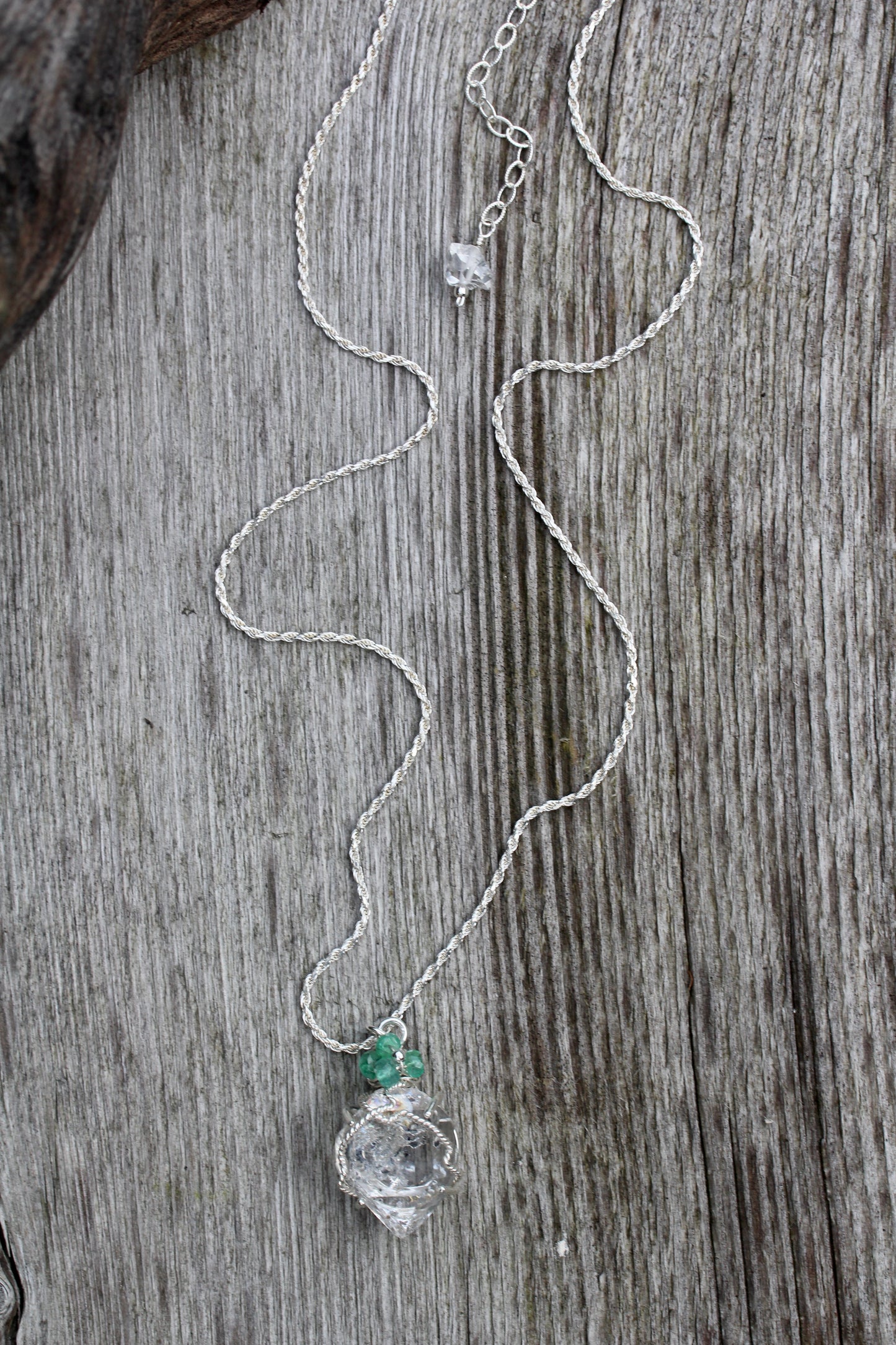 Herkimer Diamond Emerald Necklace