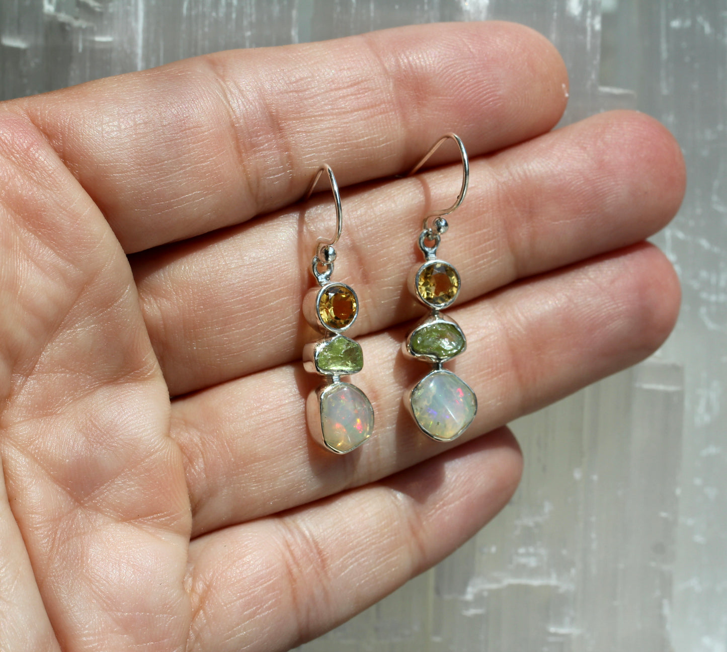 Opal Peridot Citrine Drop Earrings