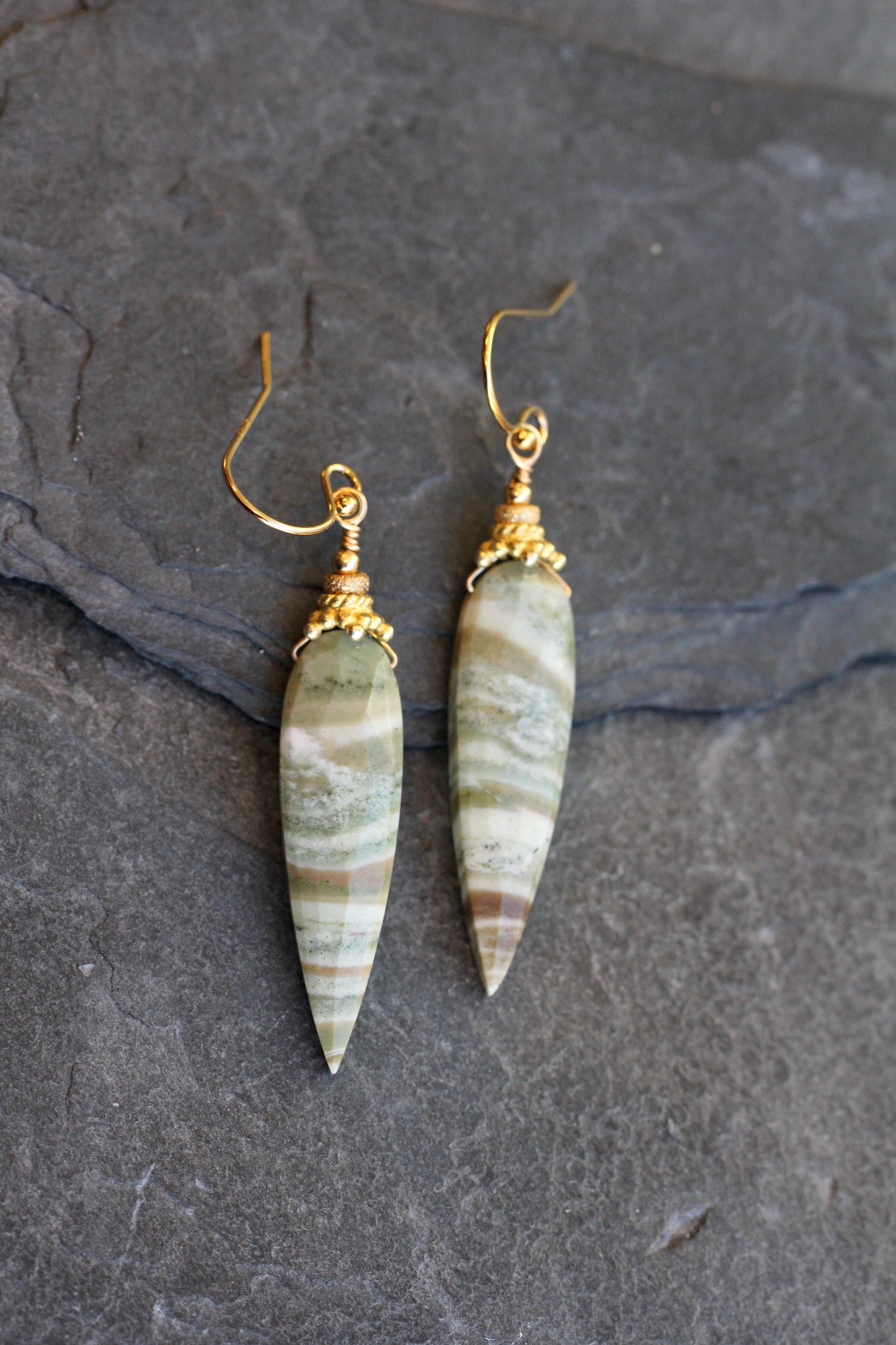 Green Opal Bali Cap Earrings