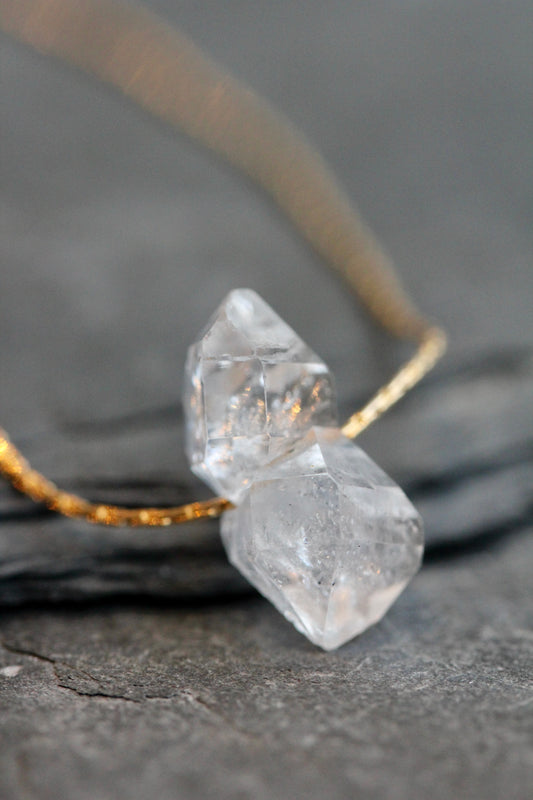 Herkimer Diamond Cluster Gold Minimalist Necklace