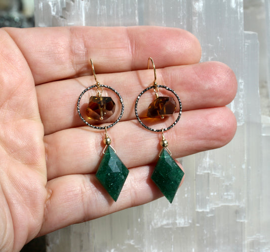 Green Aventurine Beer Quartz Hoop Drop Earrings