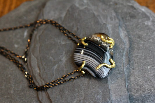 Banded Agate Brass Necklace