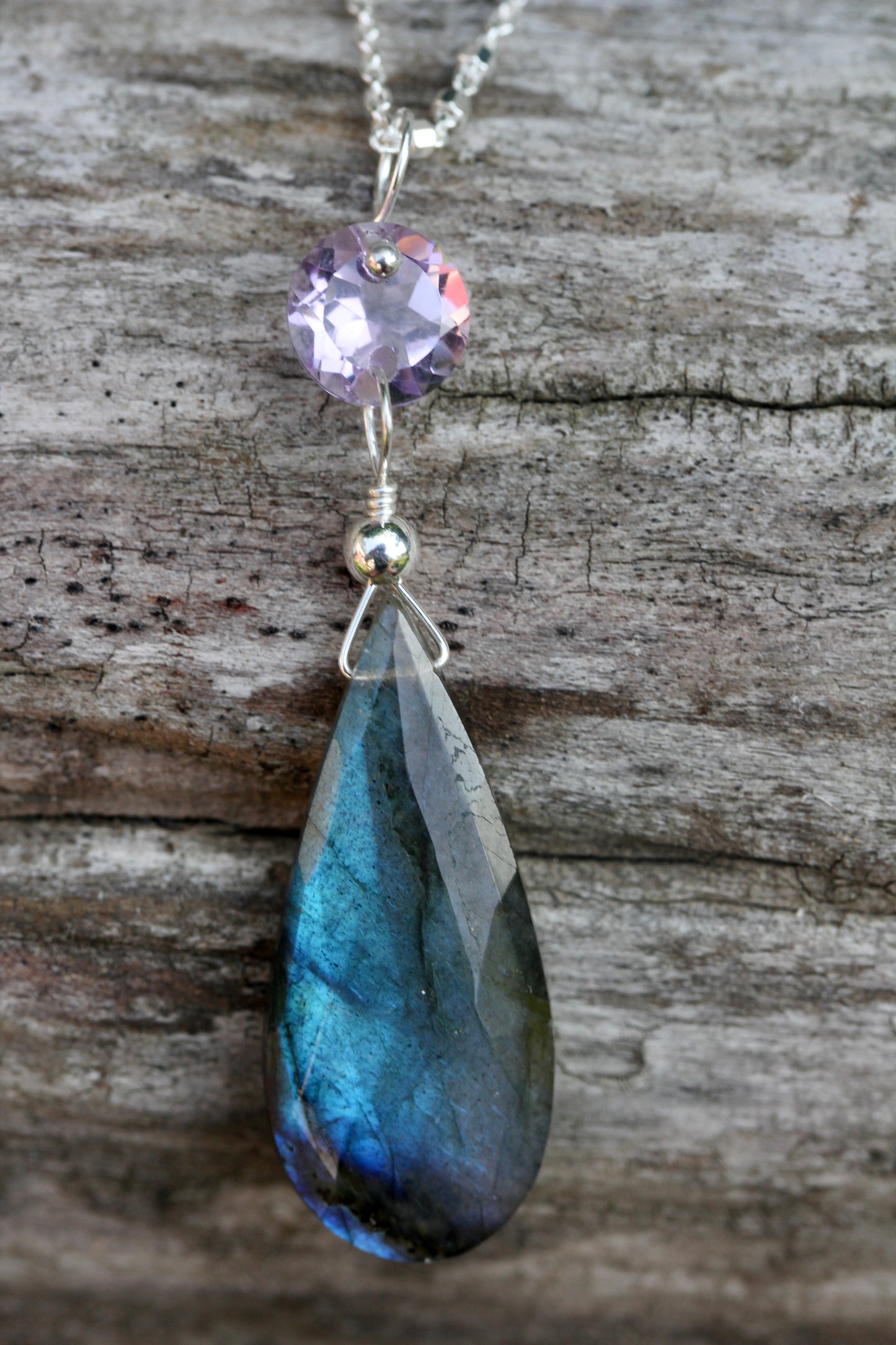Labradorite Amethyst Silver Necklace