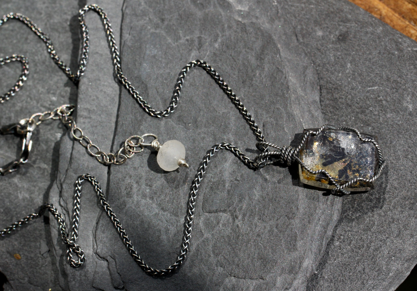 Dendritic Quartz Silver Wrap Necklace