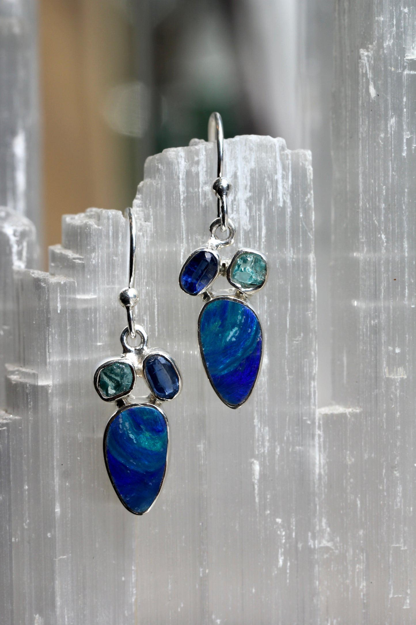 Australian Opal Kyanite Apatite Earrings