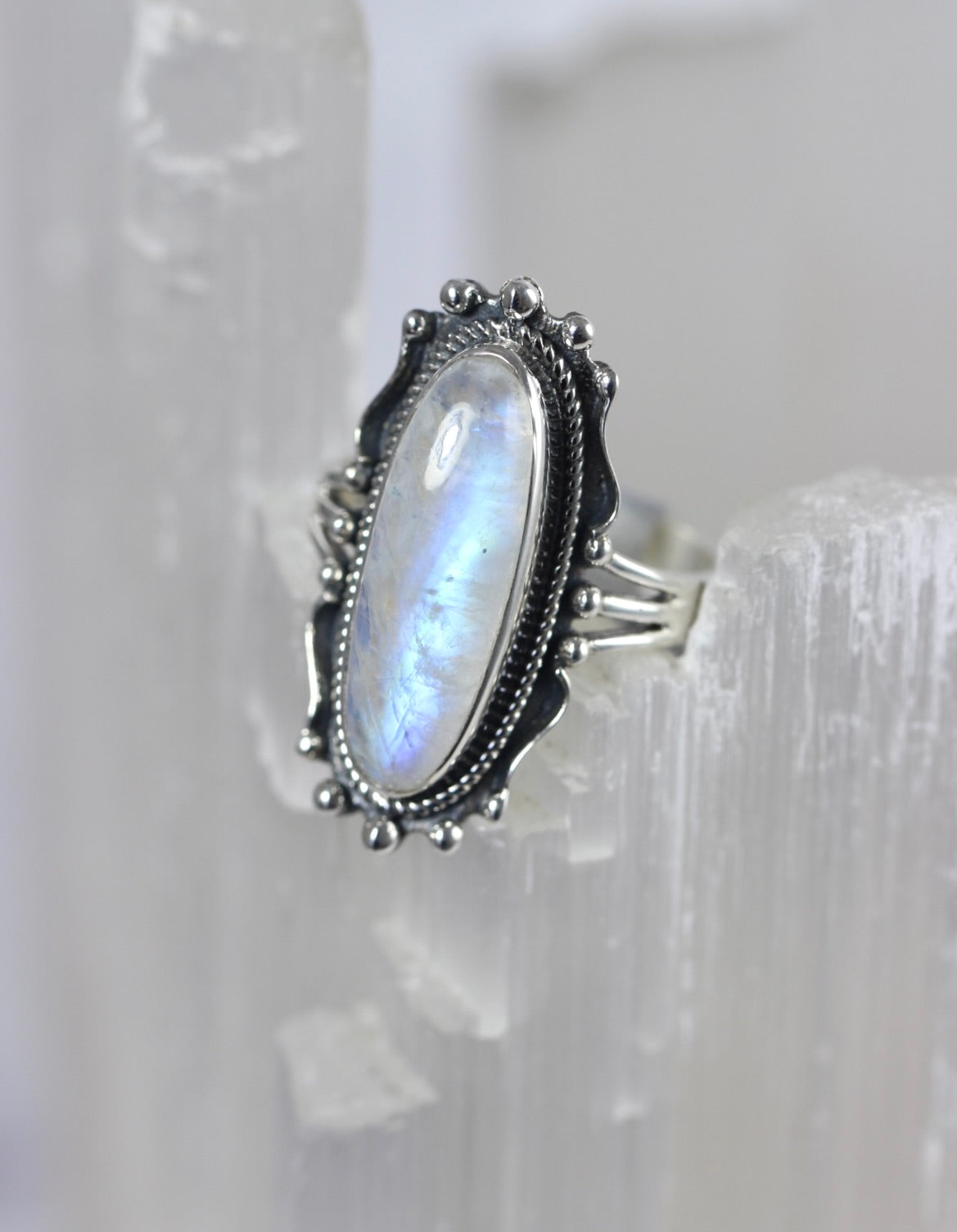 Rainbow Moonstone Statement Ring
