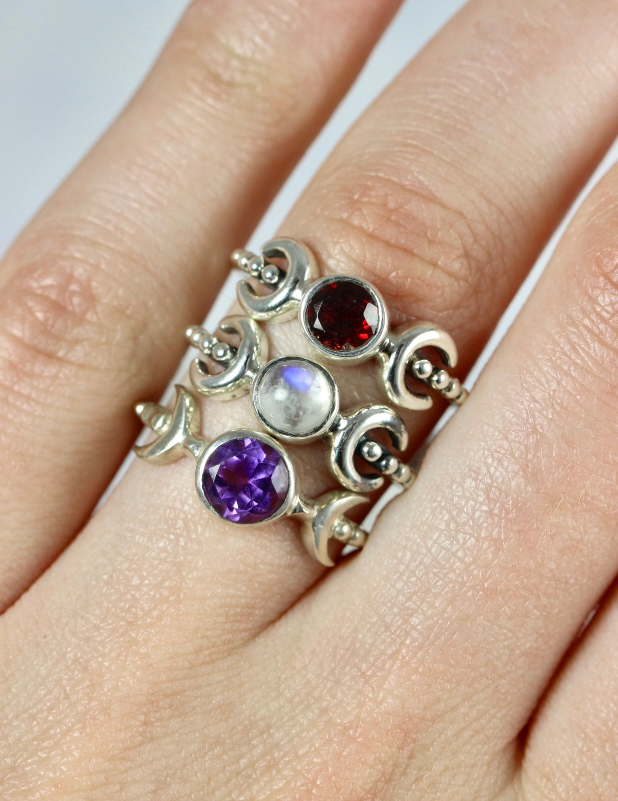 Triple Moon Crystal Rings