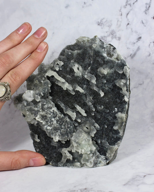 Apophyllite on Druzy Black Chalcedony