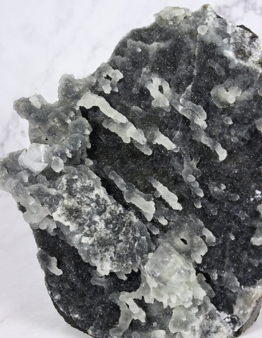 Apophyllite on Druzy Black Chalcedony