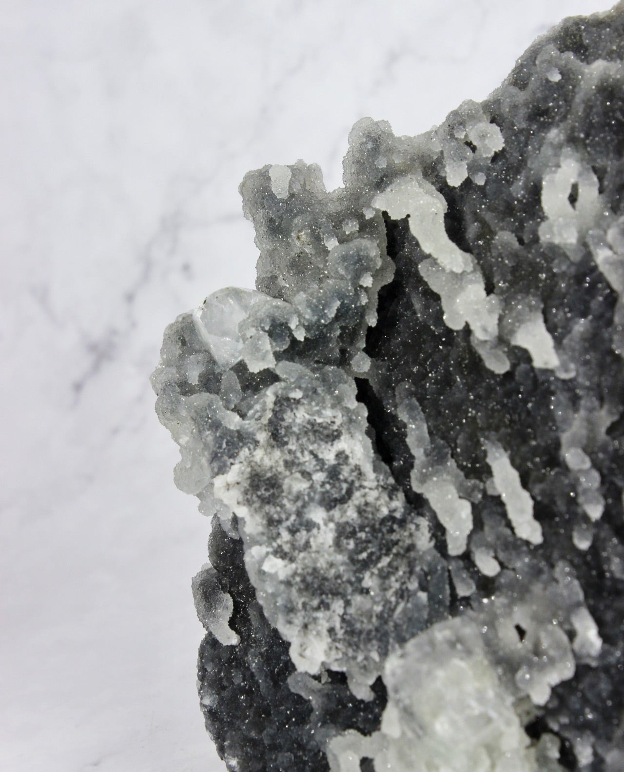 Apophyllite on Druzy Black Chalcedony