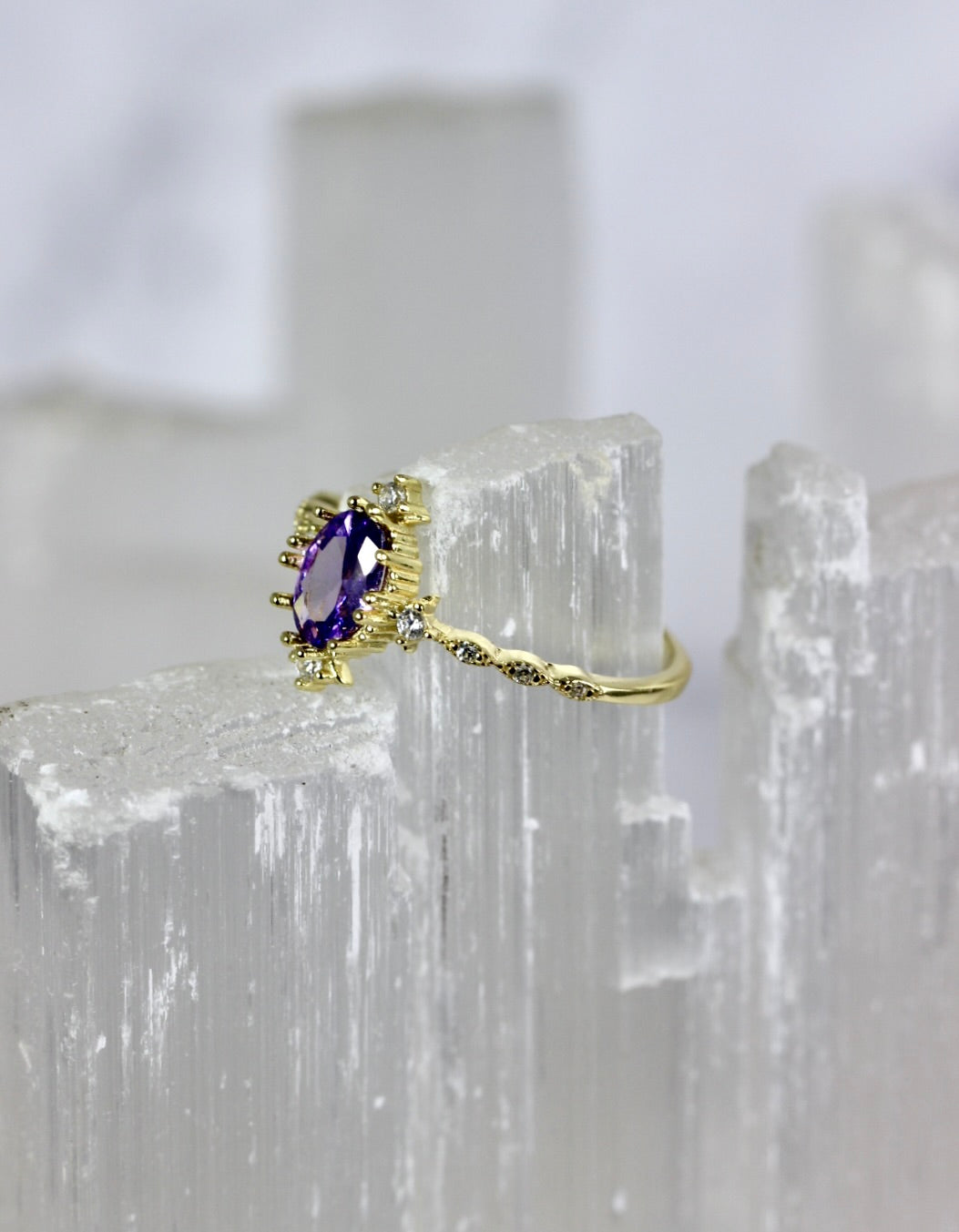 Purple CZ Gold Ring