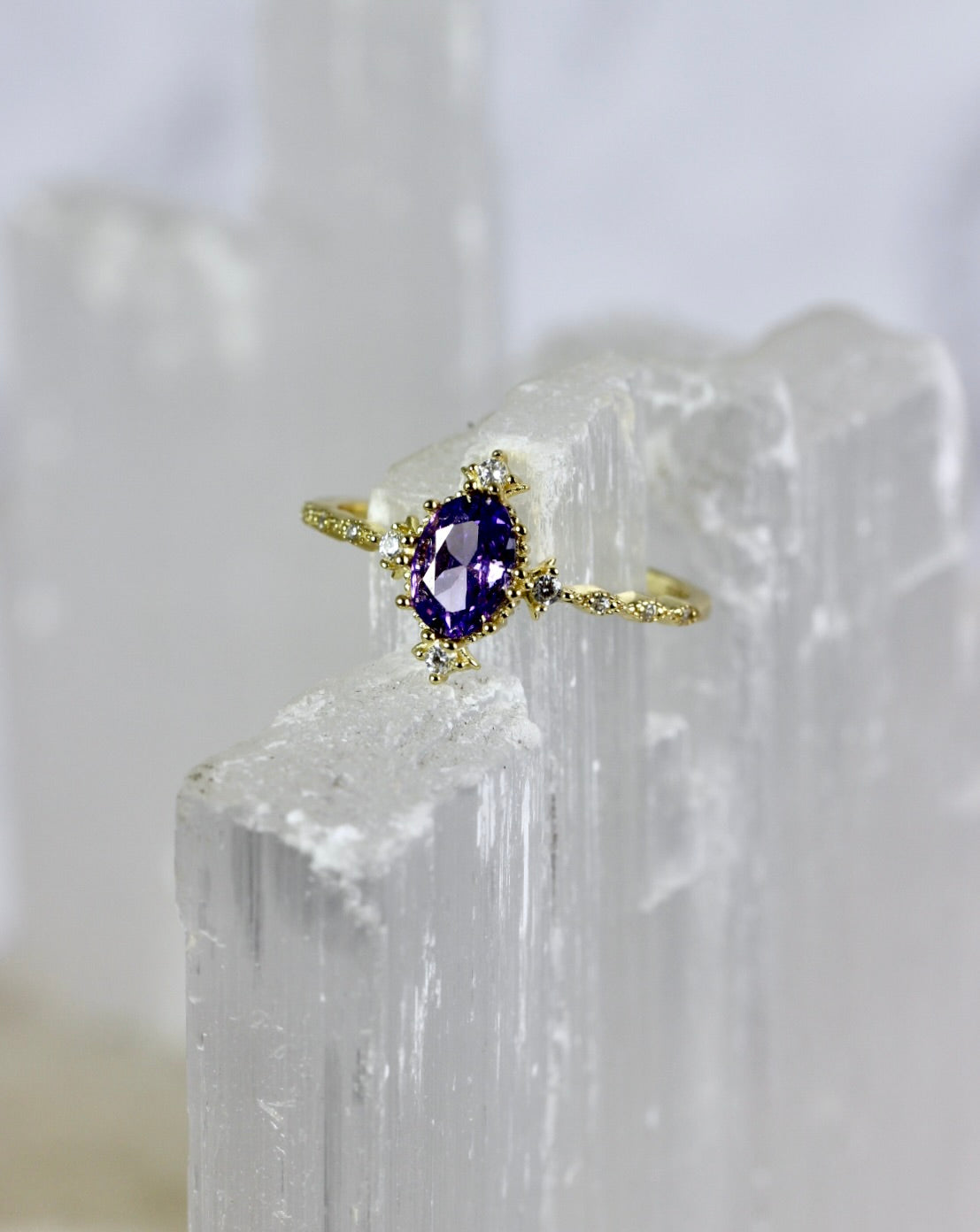 Purple CZ Gold Ring
