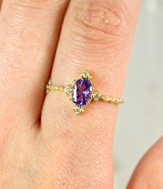 Purple CZ Gold Ring