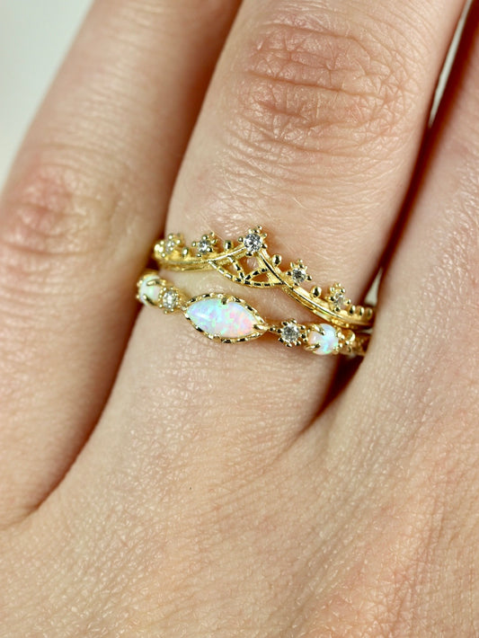 Opal Filigree Stacking Rings