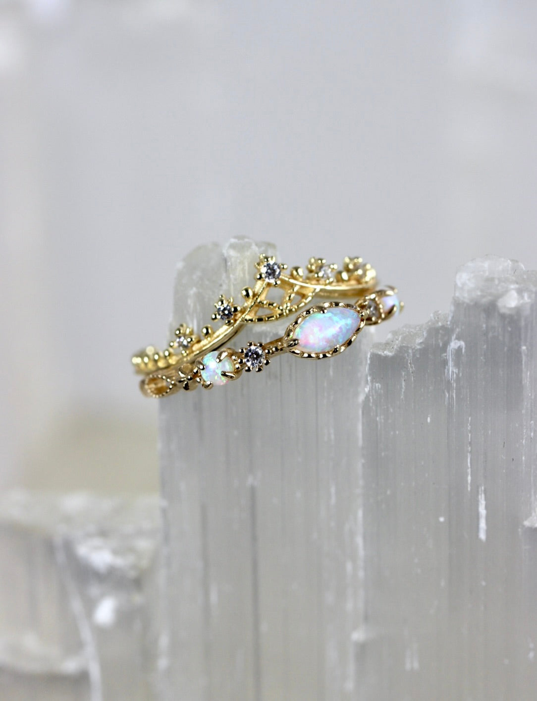 Opal Filigree Stacking Rings