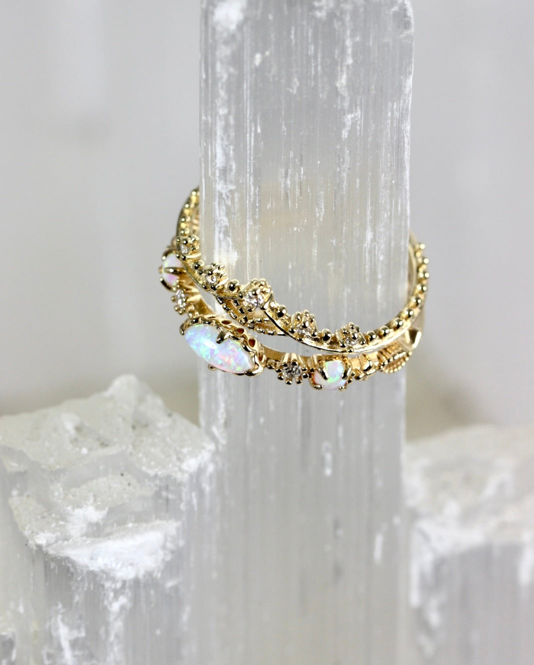 Opal Filigree Stacking Rings