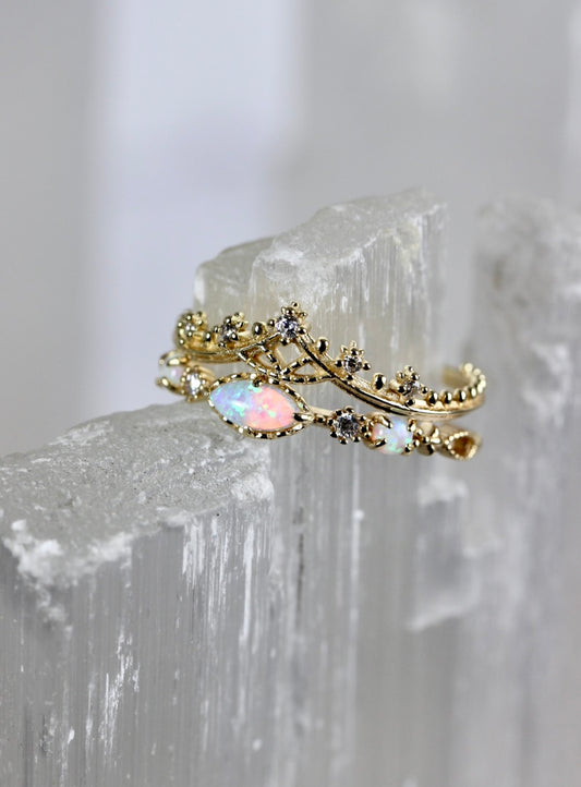 Opal Filigree Stacking Rings