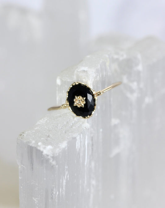 Black Agate Gold Ring