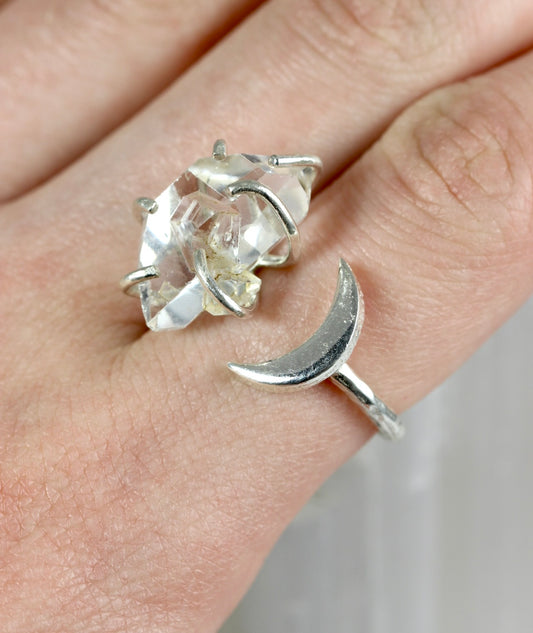 Herkimer Diamond Silver Moon Ring