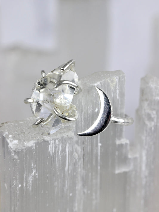 Herkimer Diamond Silver Moon Ring