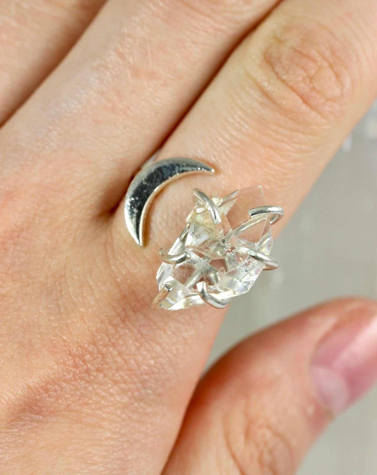 Herkimer Diamond Silver Moon Ring