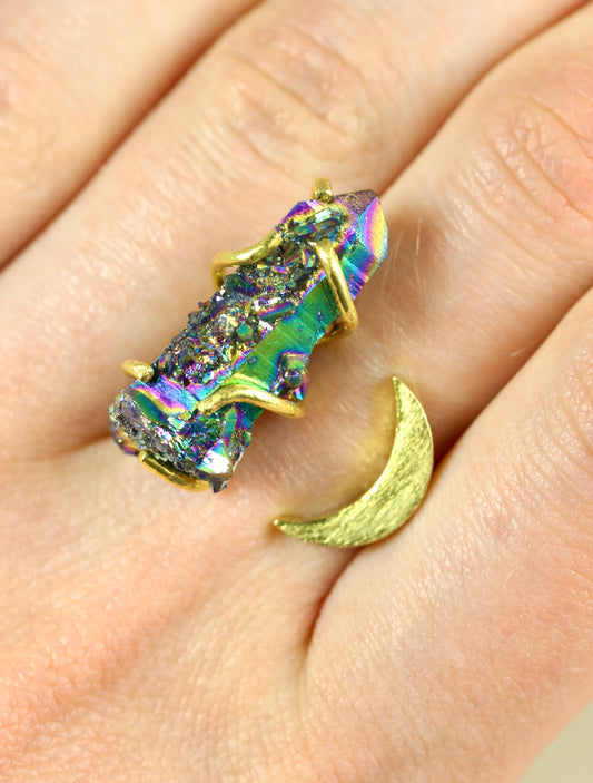 Titanium Druzy Moon Ring