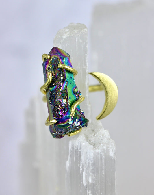 Titanium Druzy Moon Ring