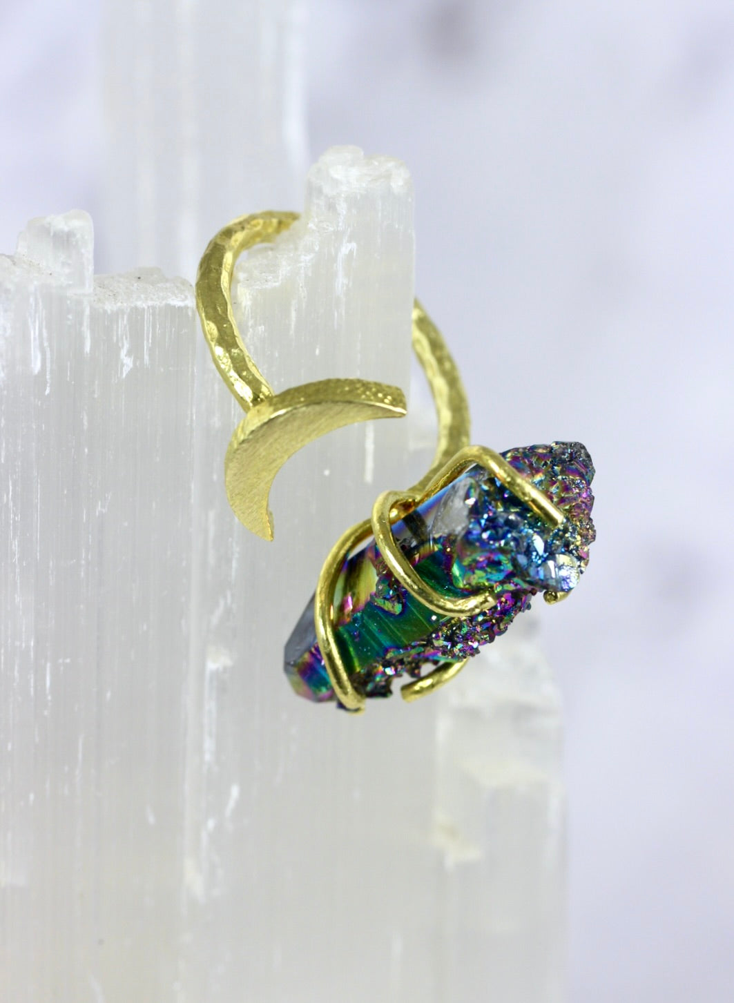 Titanium Druzy Moon Ring