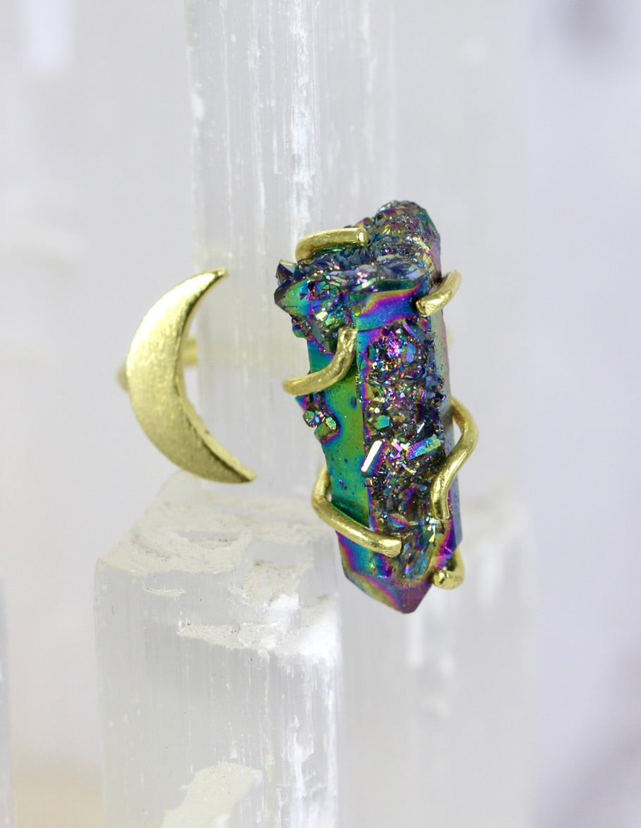 Titanium Druzy Moon Ring