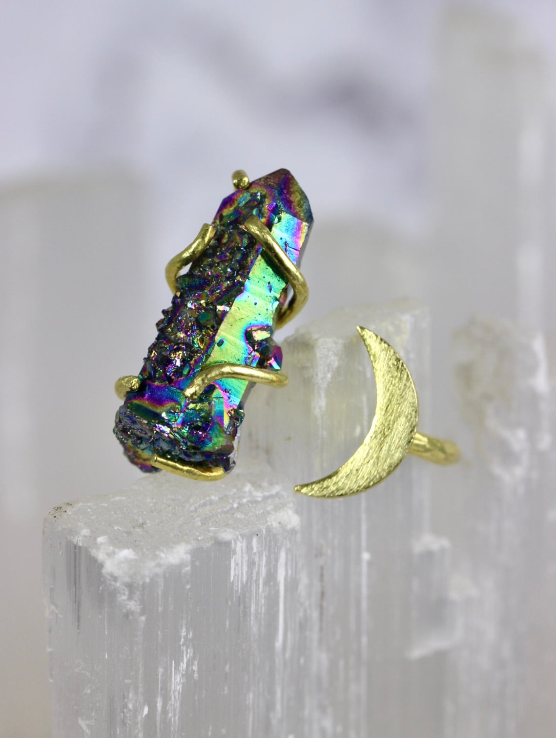 Titanium Druzy Moon Ring