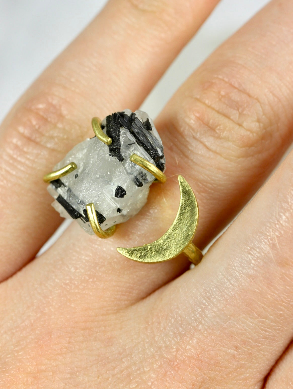 Tourmalinated Quartz Moon Ring