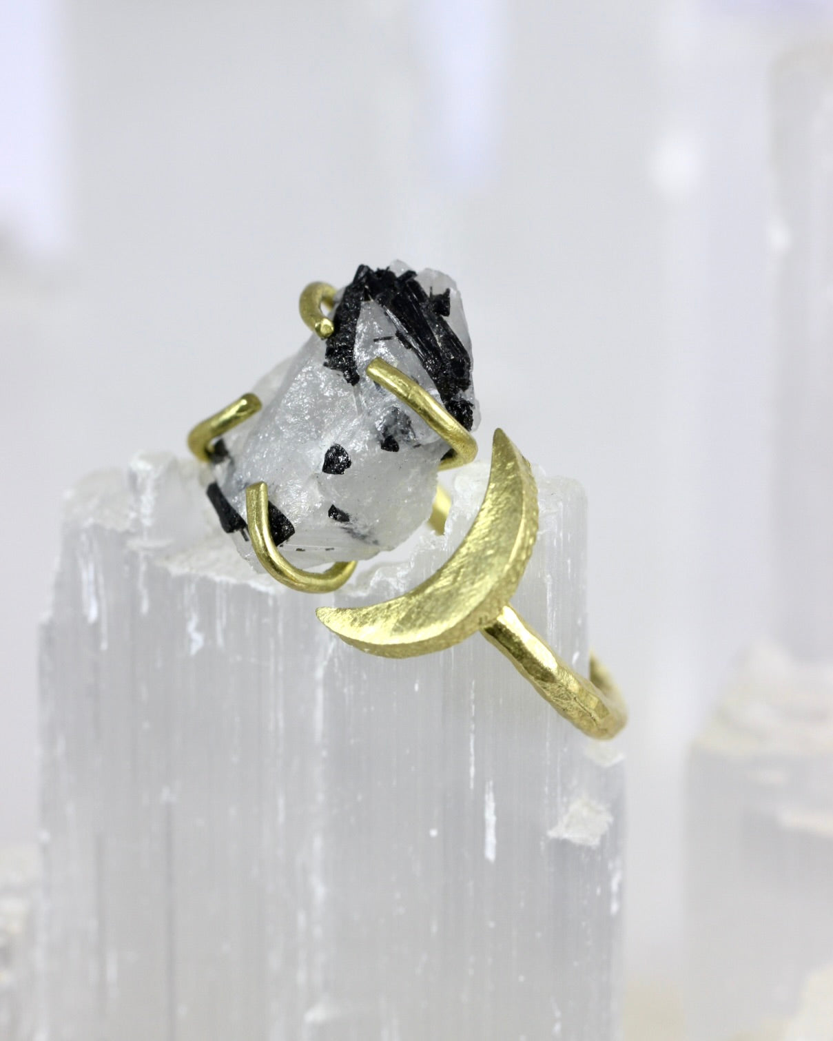 Tourmalinated Quartz Moon Ring