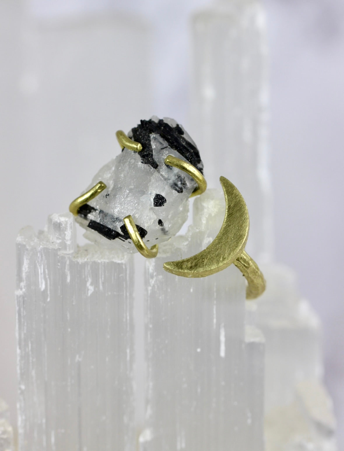 Tourmalinated Quartz Moon Ring