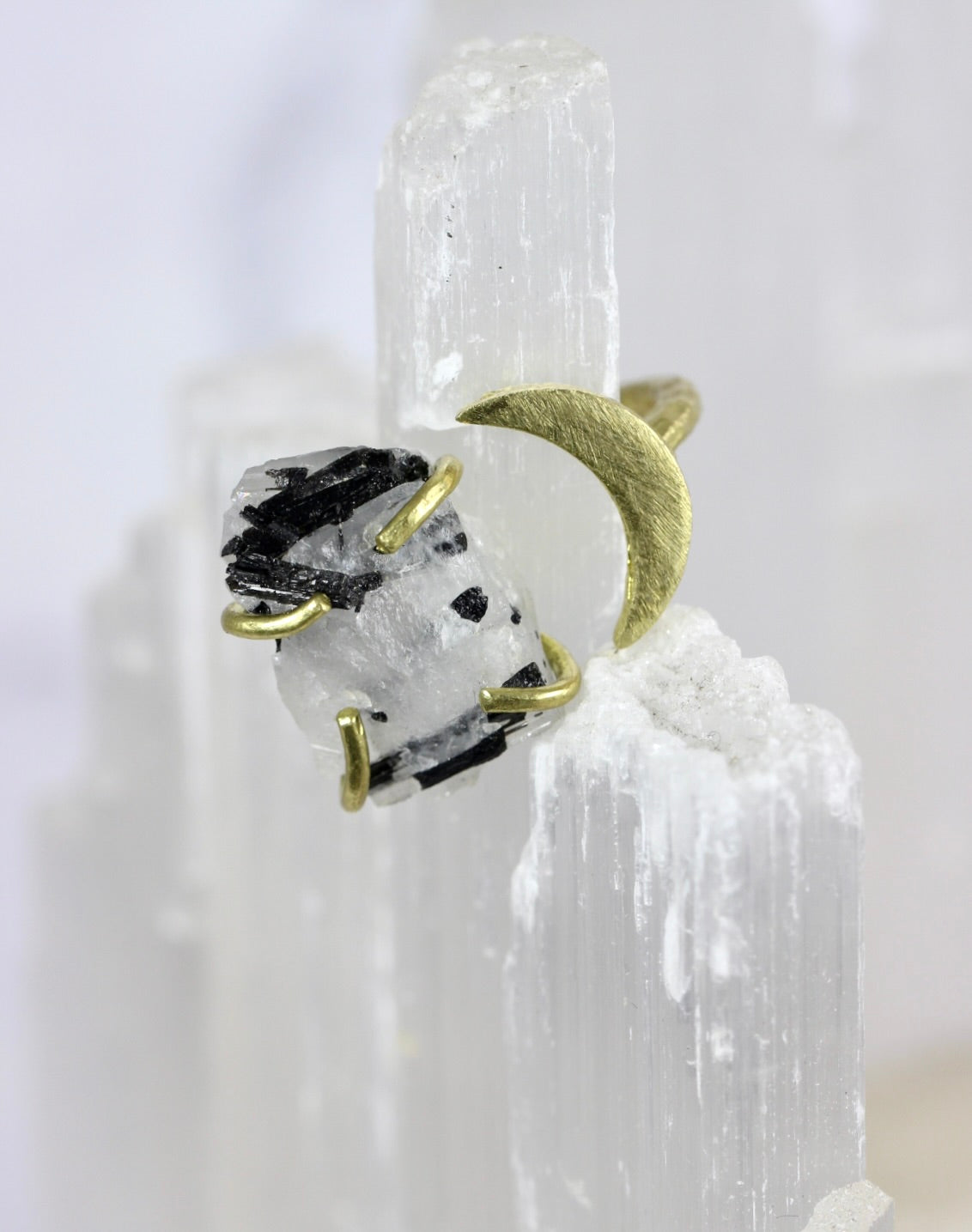 Tourmalinated Quartz Moon Ring