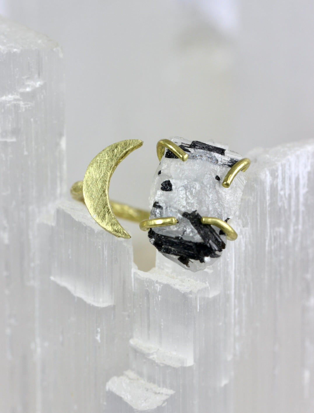 Tourmalinated Quartz Moon Ring