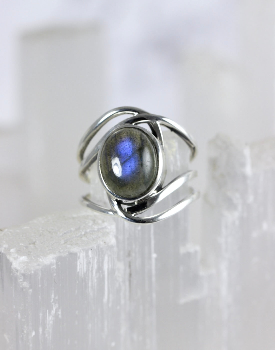 Labradorite Silver Swirl Ring