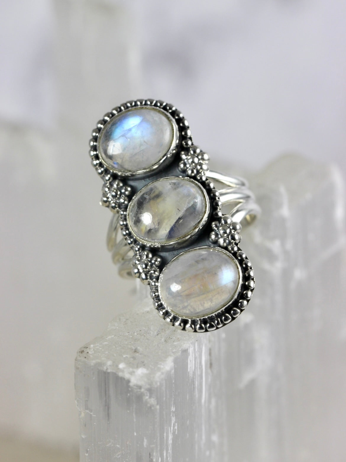 Moonstone Chunky Three Stone Ring