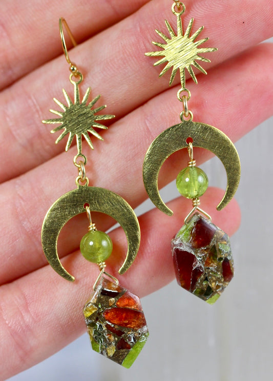 Tourmaline Copper Peridot Brass Earrings