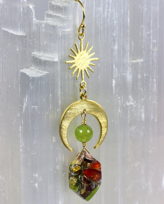Tourmaline Copper Peridot Brass Earrings