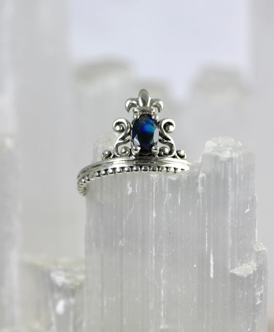Black Ethiopian Opal Crown Ring