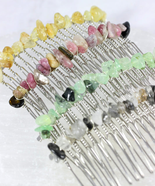 Silver Gemstone Hair Combs