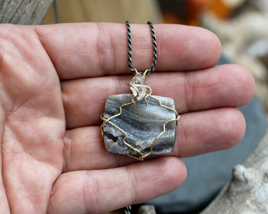 Chalcedony Rosette Druzy Pendant