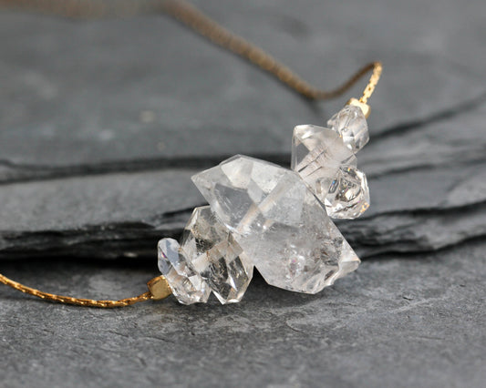 Herkimer Diamond Crystal Stack Gold Necklace