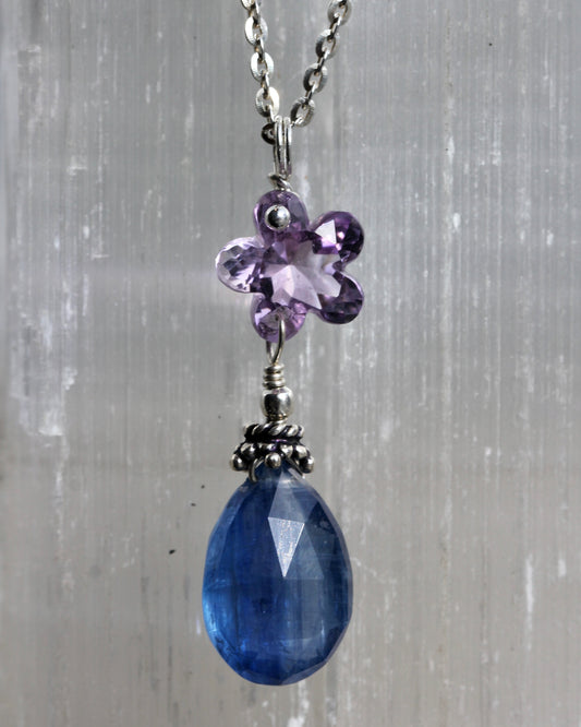 Kyanite Amethyst Flower Necklace