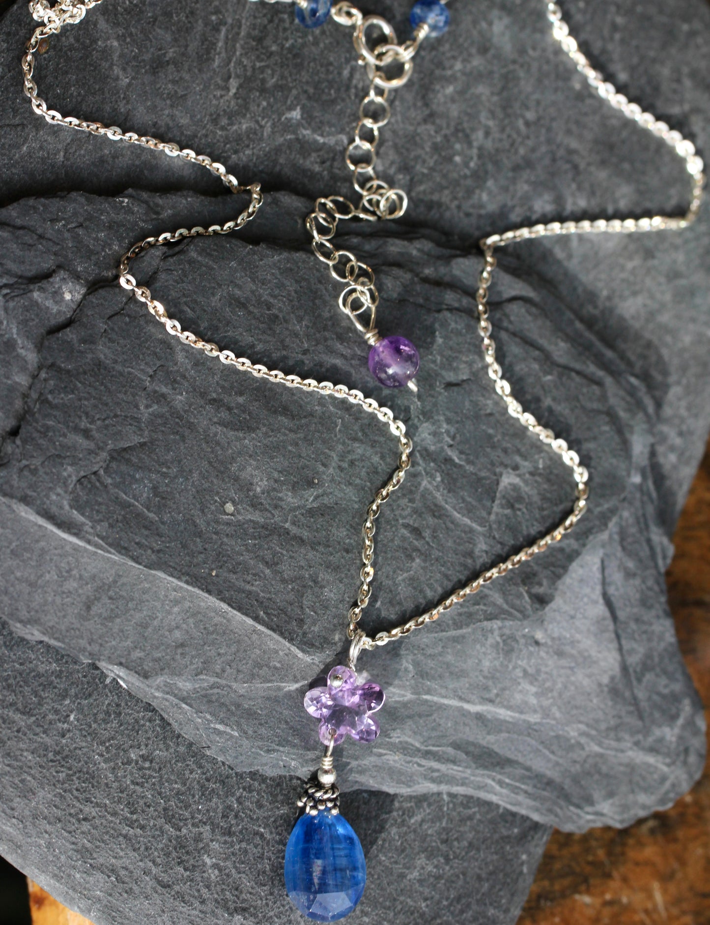 Kyanite Amethyst Flower Necklace